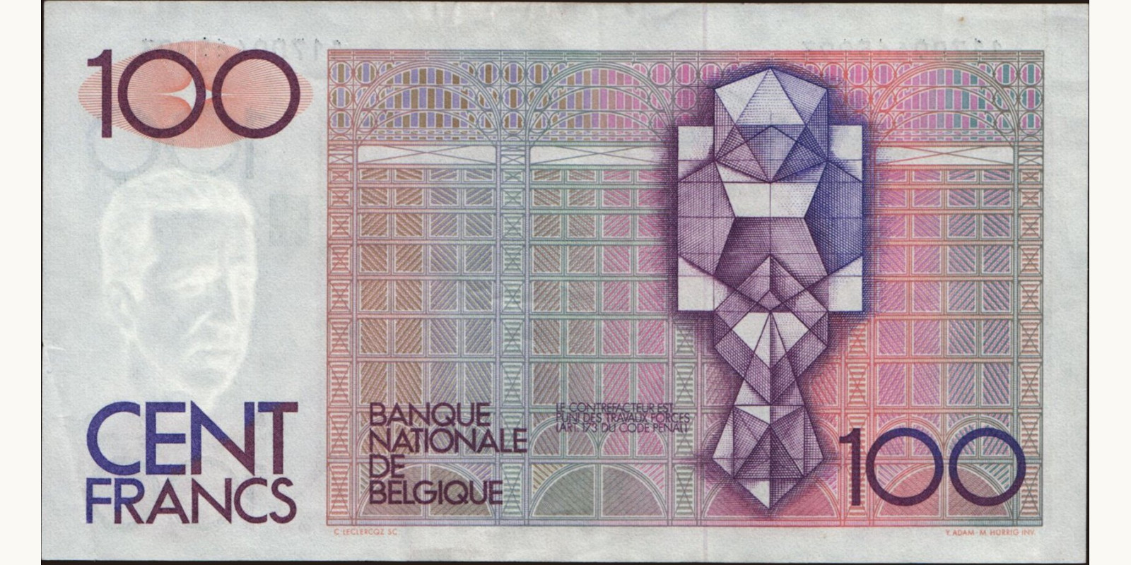 100 franc Бельгия 1978 — Оборотная сторона