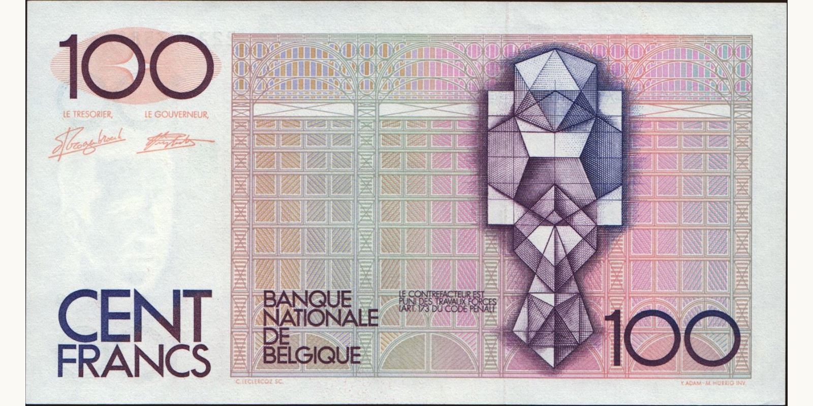 100 franc Belgium 1982 — Back side