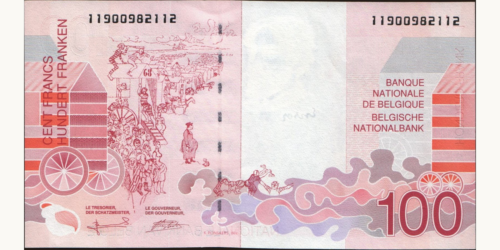 100 franc Бельгия 1995 — Оборотная сторона