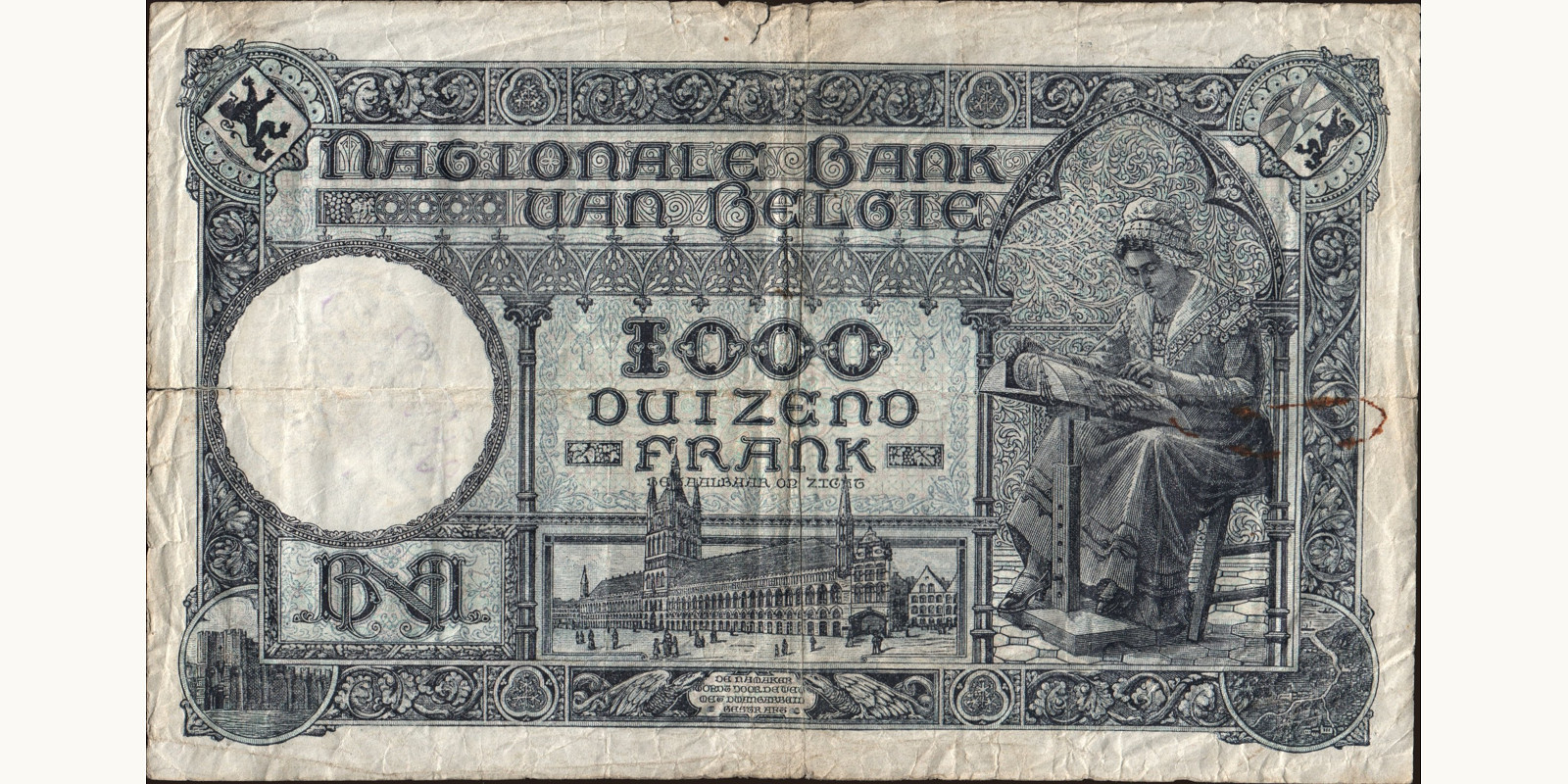 1000 franc Бельгия 1927 — Оборотная сторона