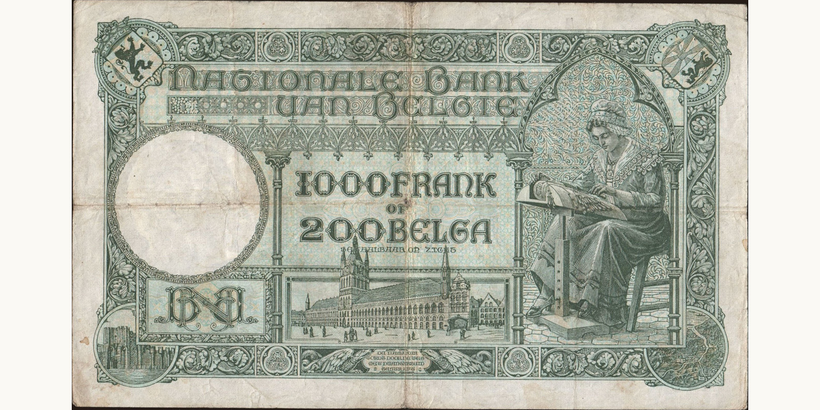 1000 franc Belgium 1935 — Back side