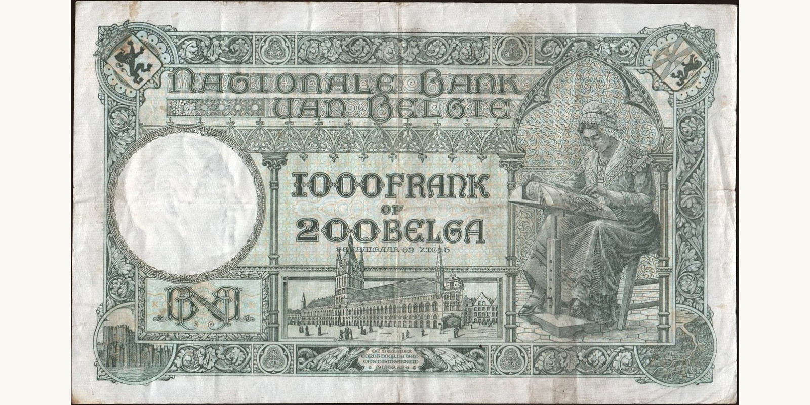 1000 franc Belgium 1937 — Back side