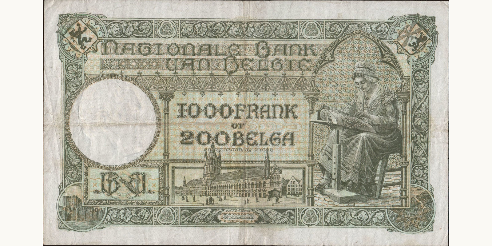 1000 franc Бельгия 1939 — Оборотная сторона