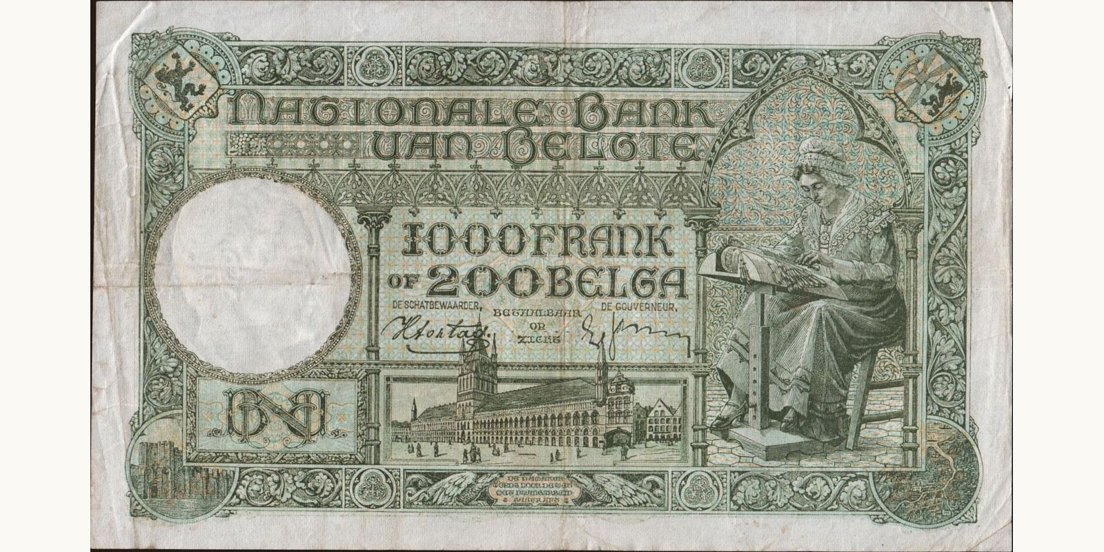 1000 franc Belgium 1940 — Back side