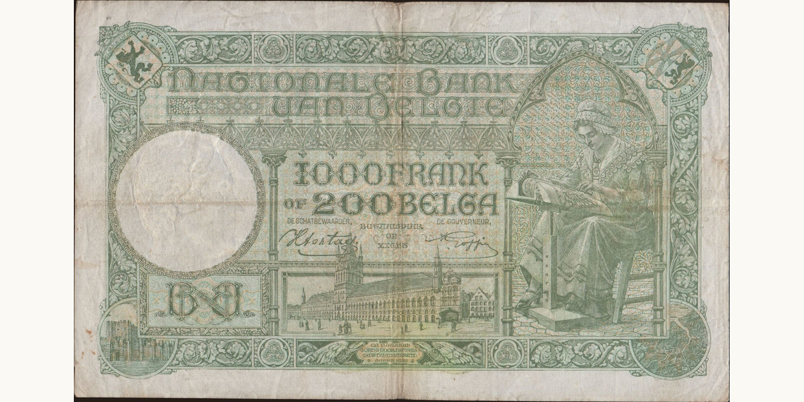 1000 franc Belgium 1943 — Back side