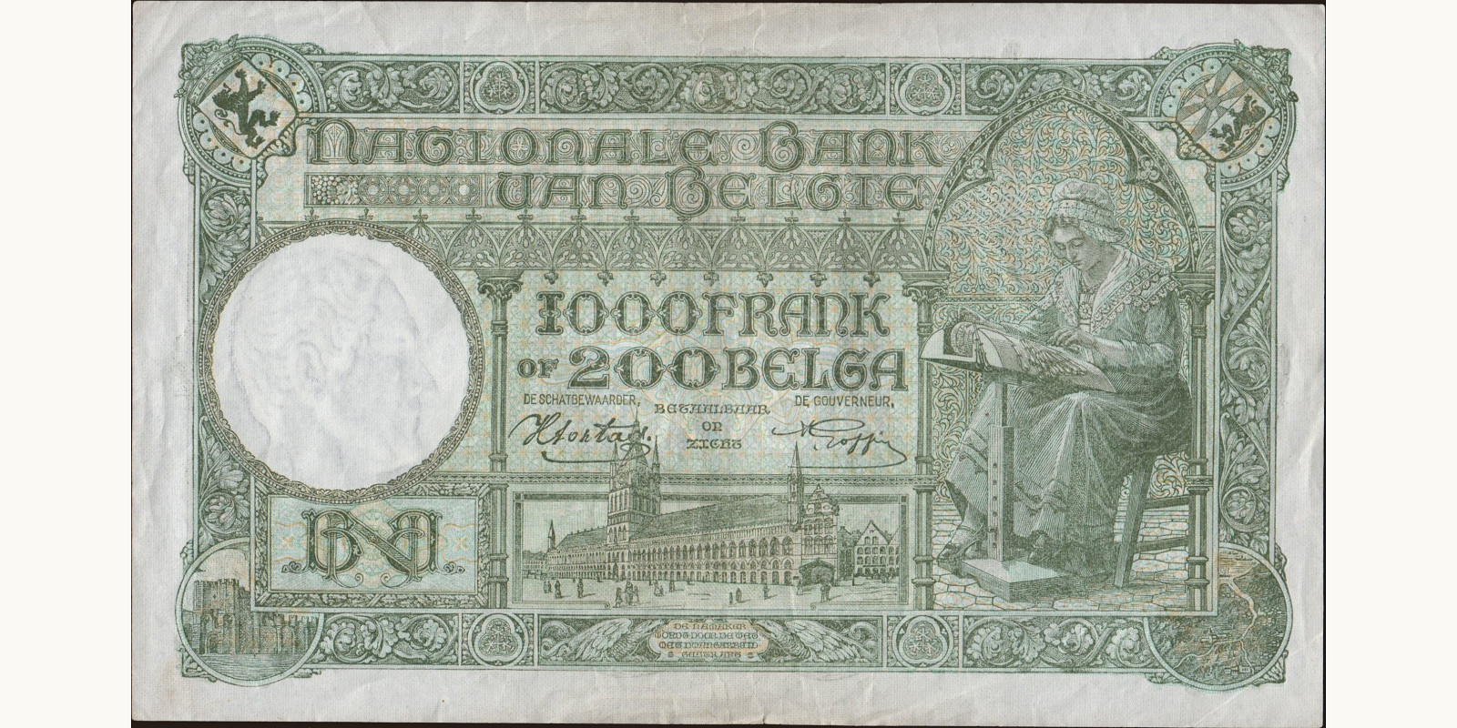 1000 franc Бельгия 1944 — Оборотная сторона