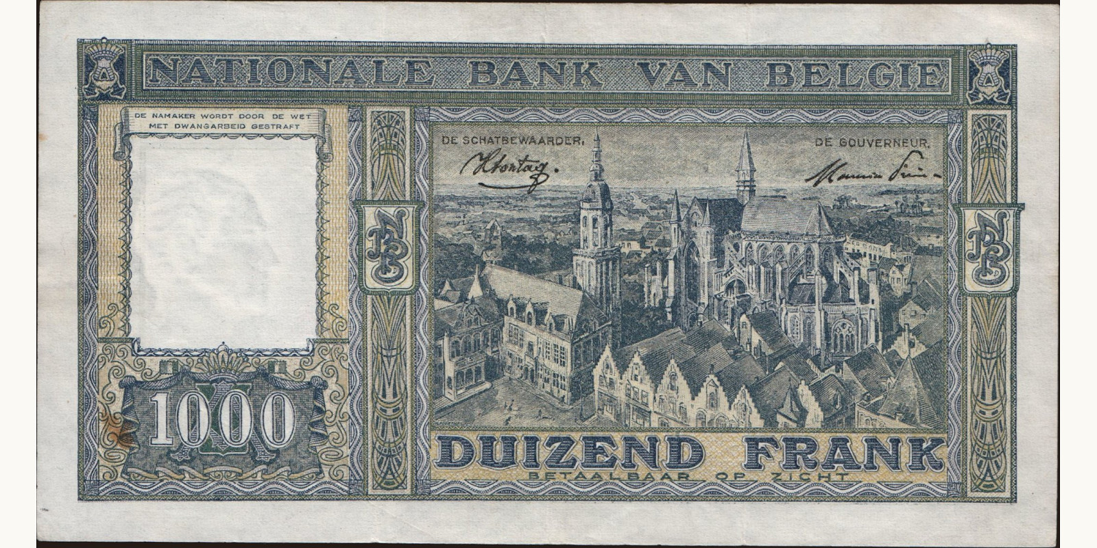 1000 franc Belgium 1945 — Back side