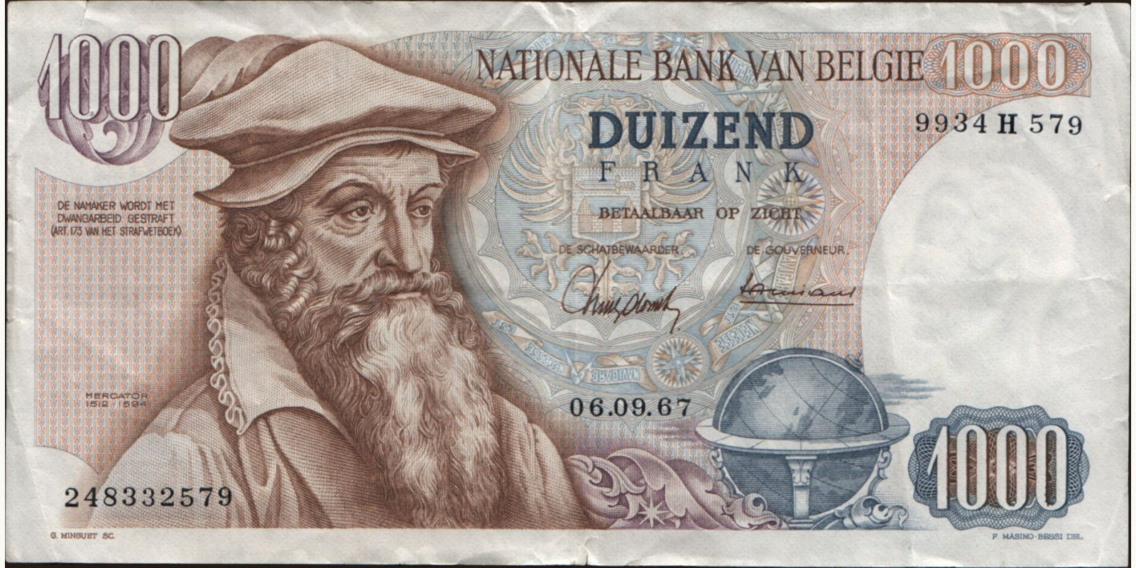 1000 franc Бельгия 1967 — Лицевая сторона