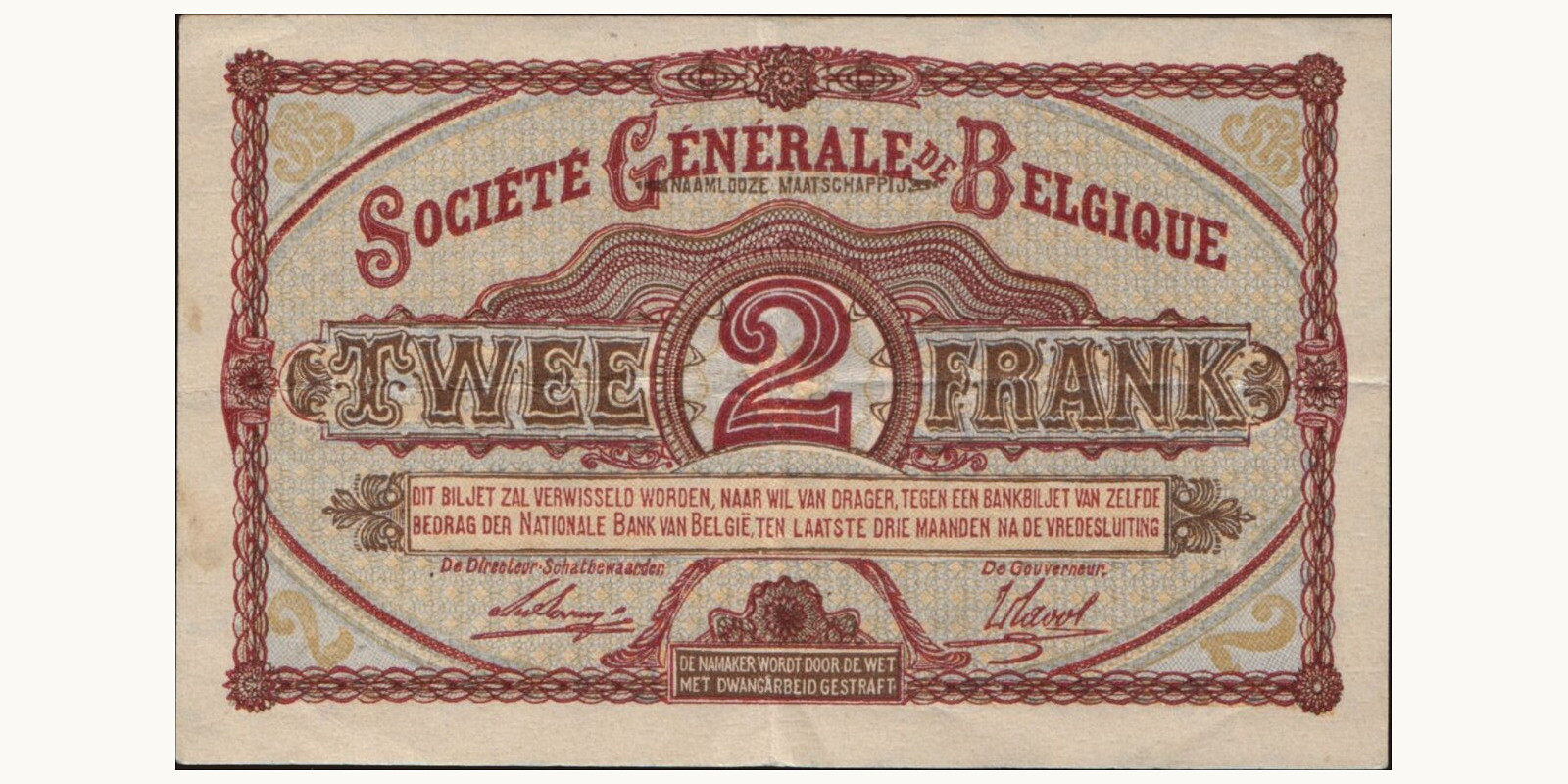 2 franc Бельгия 1916 — Оборотная сторона