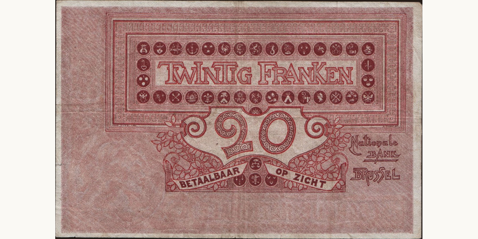 20 franc Бельгия 1919 — Оборотная сторона