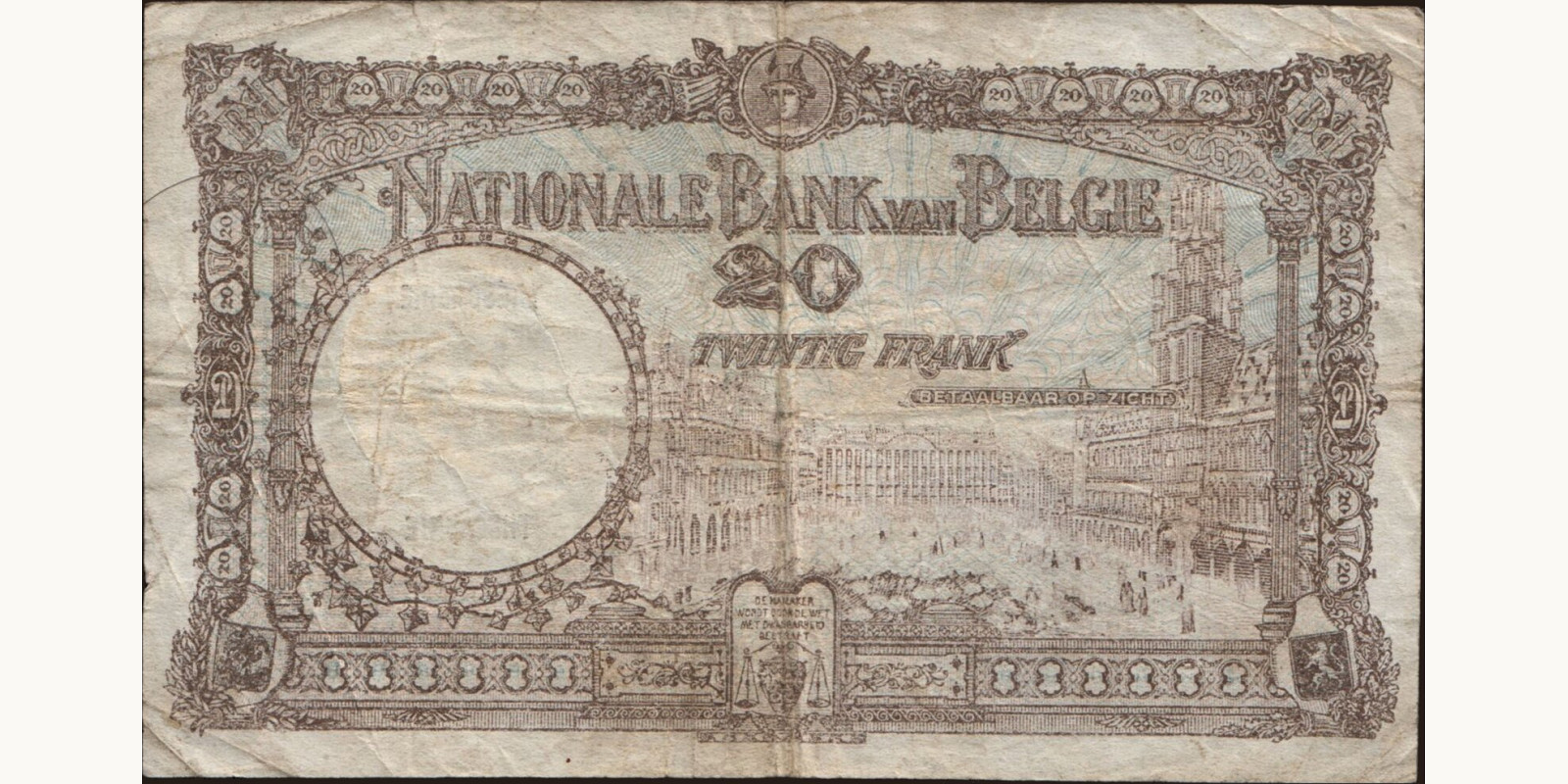20 franc Бельгия 1928 — Оборотная сторона