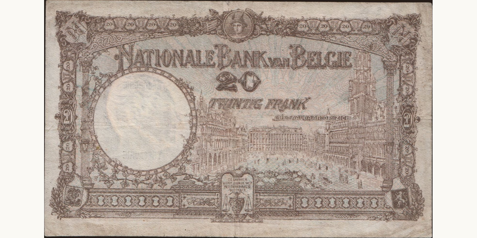 20 franc Бельгия 1931 — Оборотная сторона