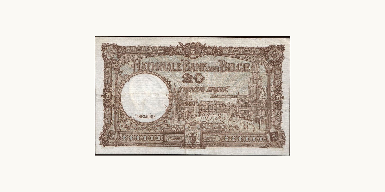 20 franc Бельгия 1940 — Оборотная сторона