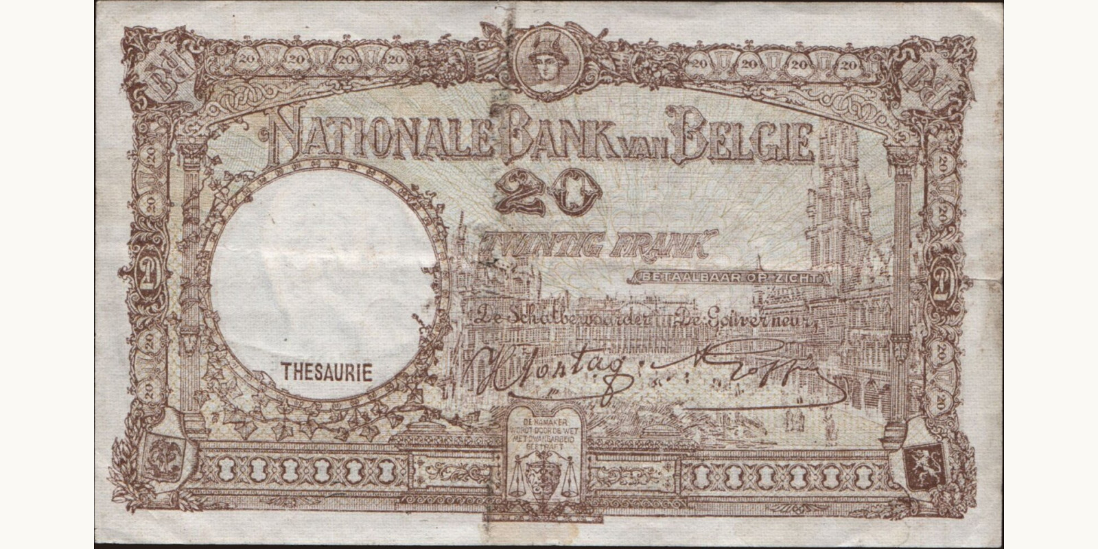 20 franc Belgium 1941 — Back side