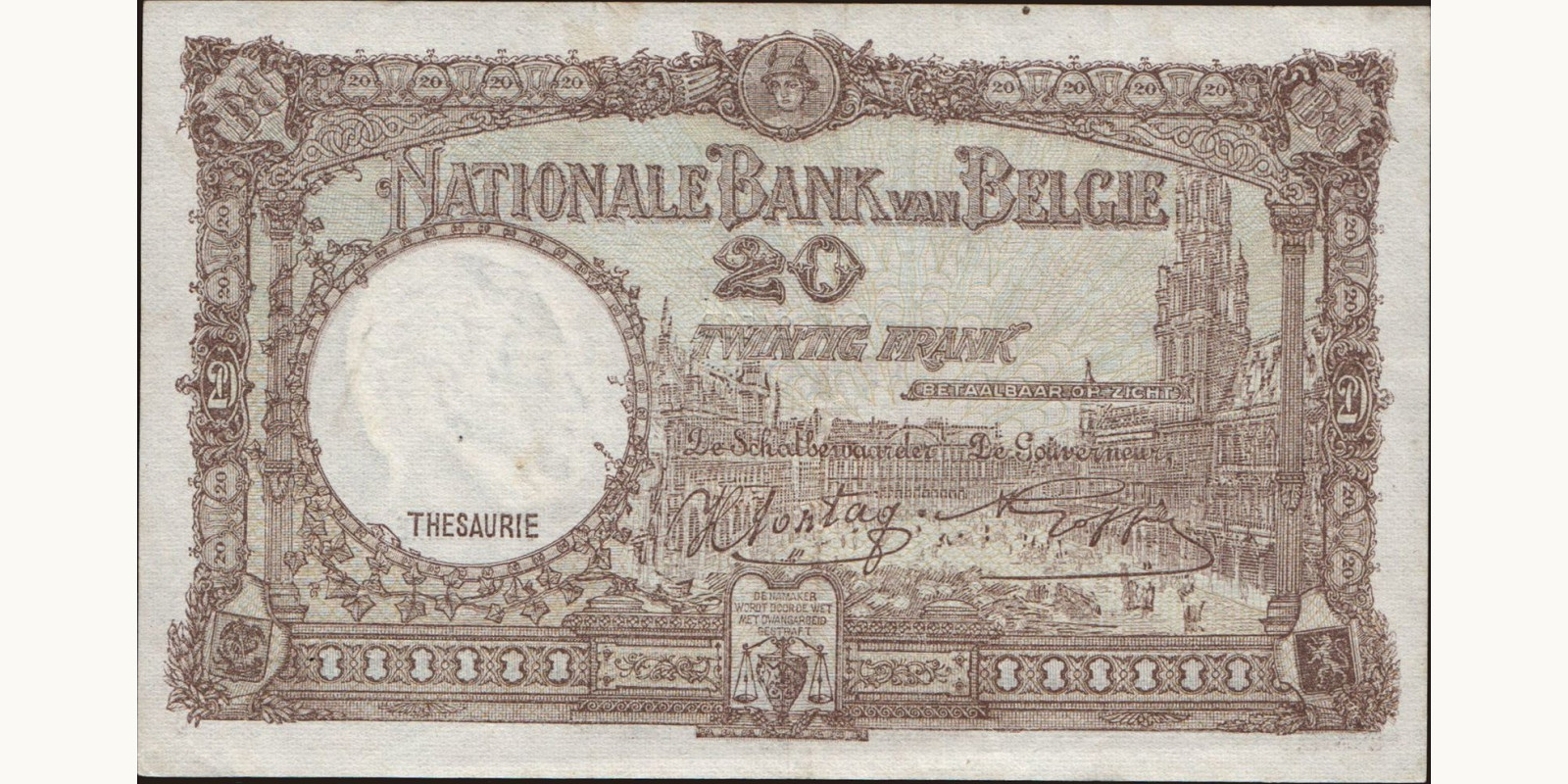 20 franc Бельгия 1943 — Оборотная сторона