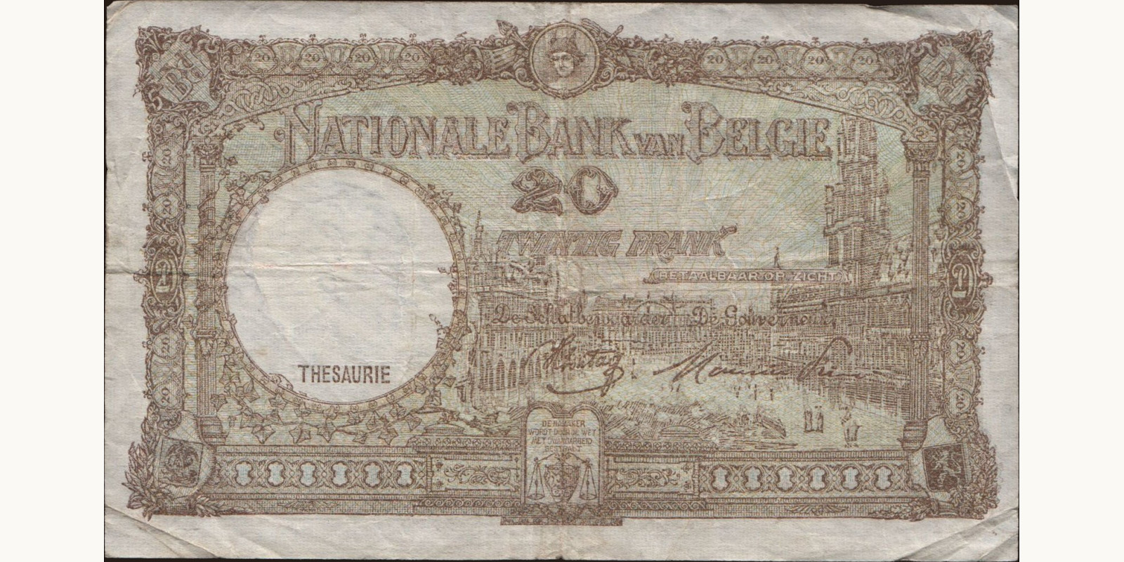 20 franc Бельгия 1944 — Оборотная сторона