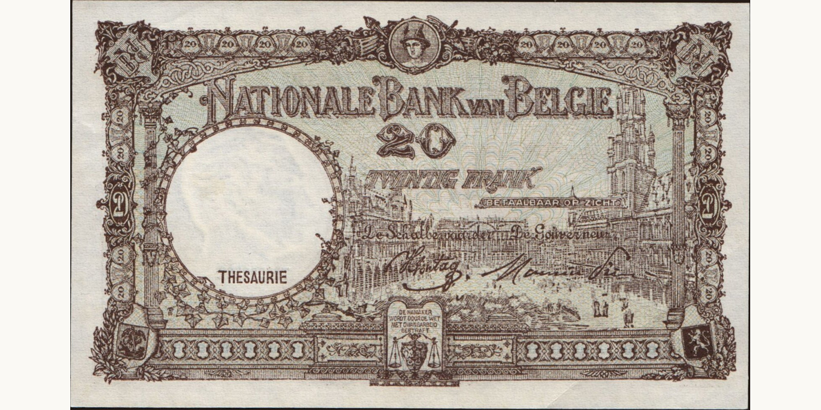 20 franc Бельгия 1945 — Оборотная сторона