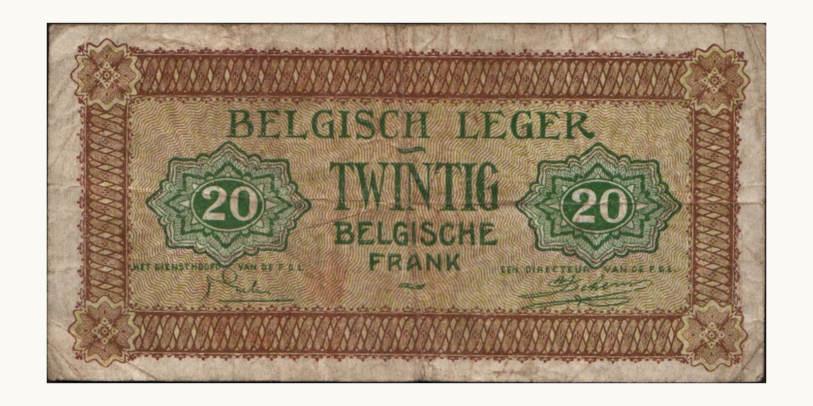 20 franc Belgium 1946 — Back side