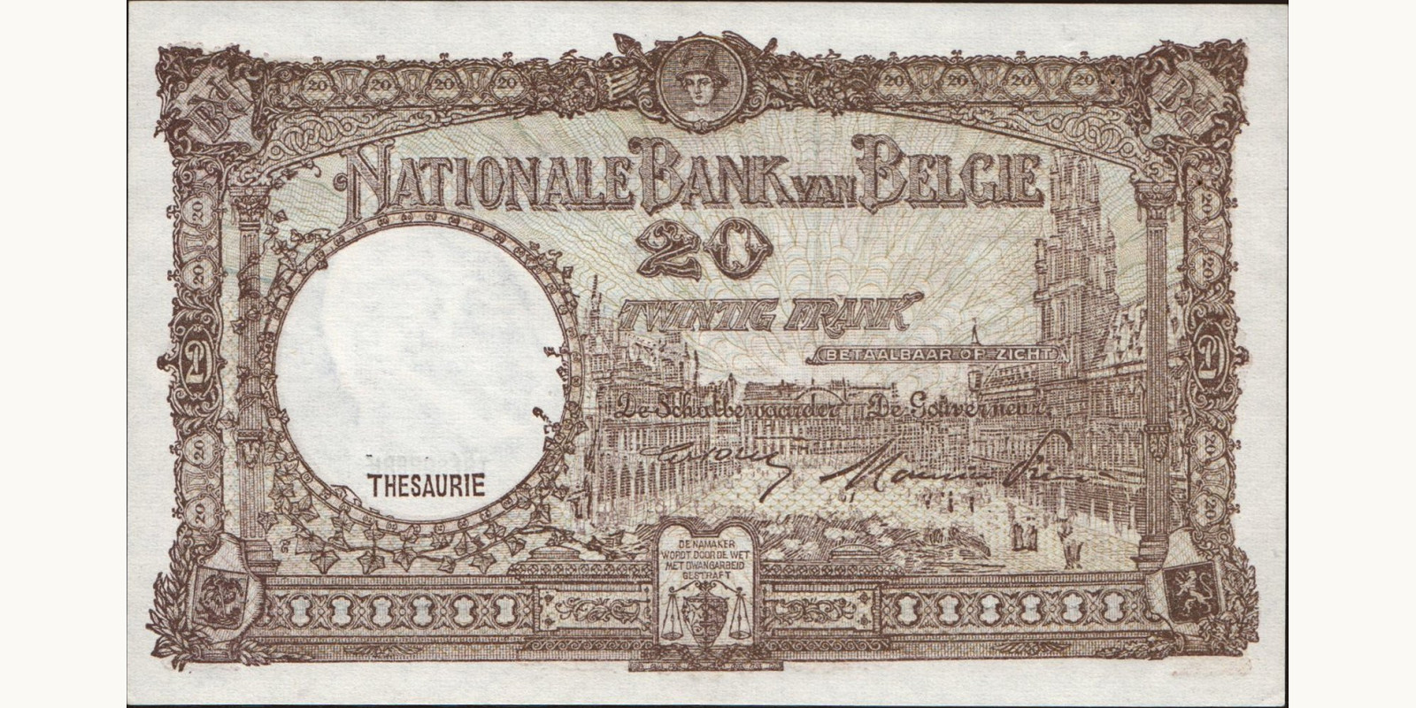20 franc Бельгия 1947 — Оборотная сторона