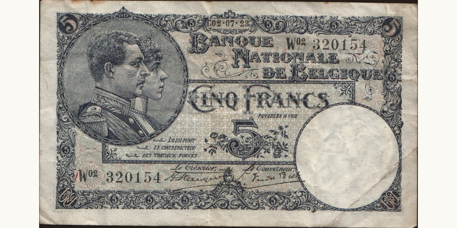 5 franc Бельгия 1923 — Лицевая сторона