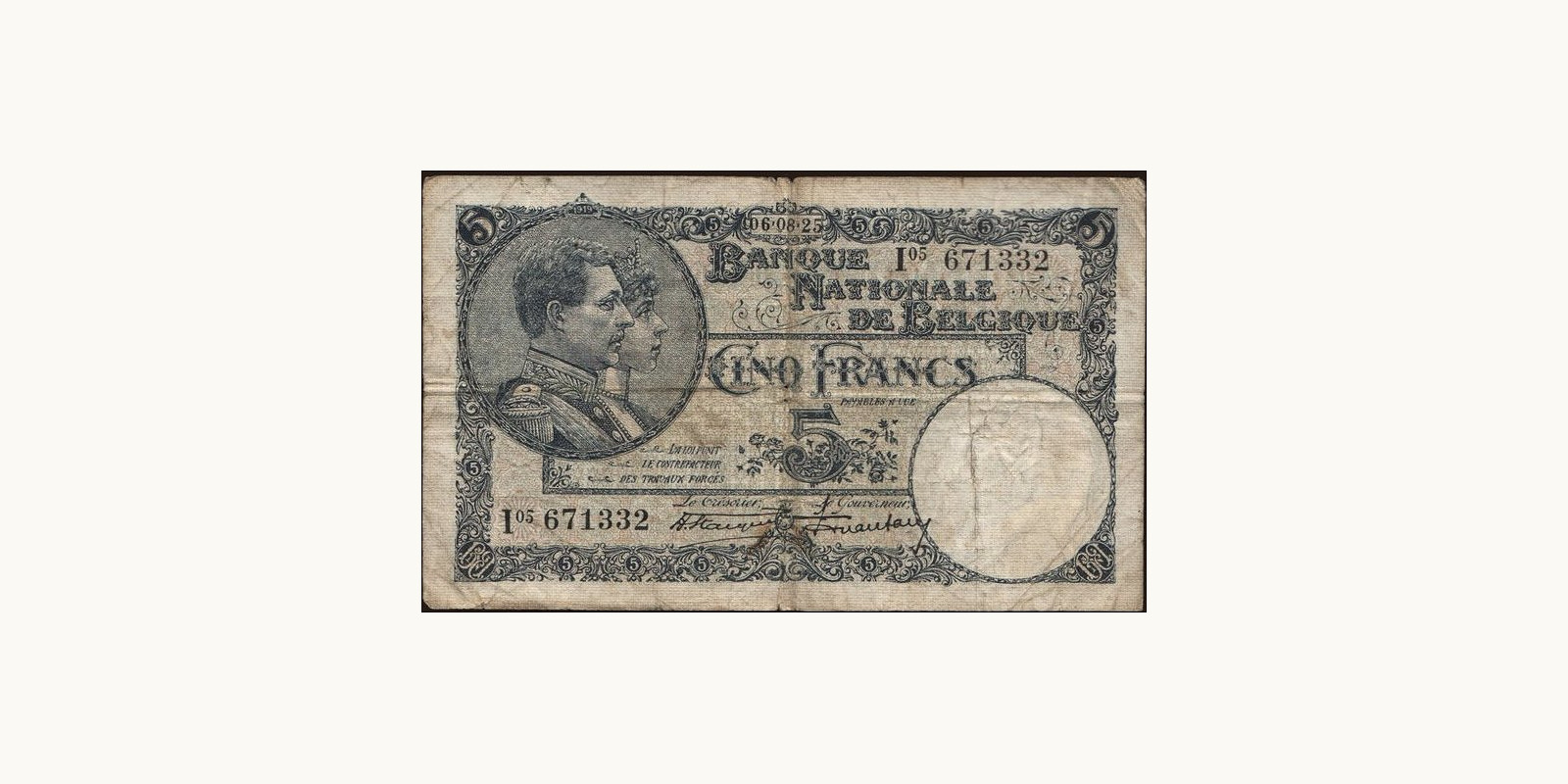 5 franc Бельгия 1925 — Лицевая сторона