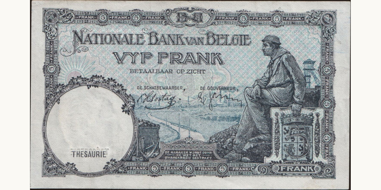 5 franc Бельгия 1938 — Оборотная сторона