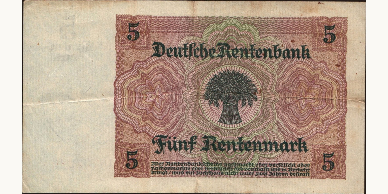 5 mark Belgium 1926 — Back side
