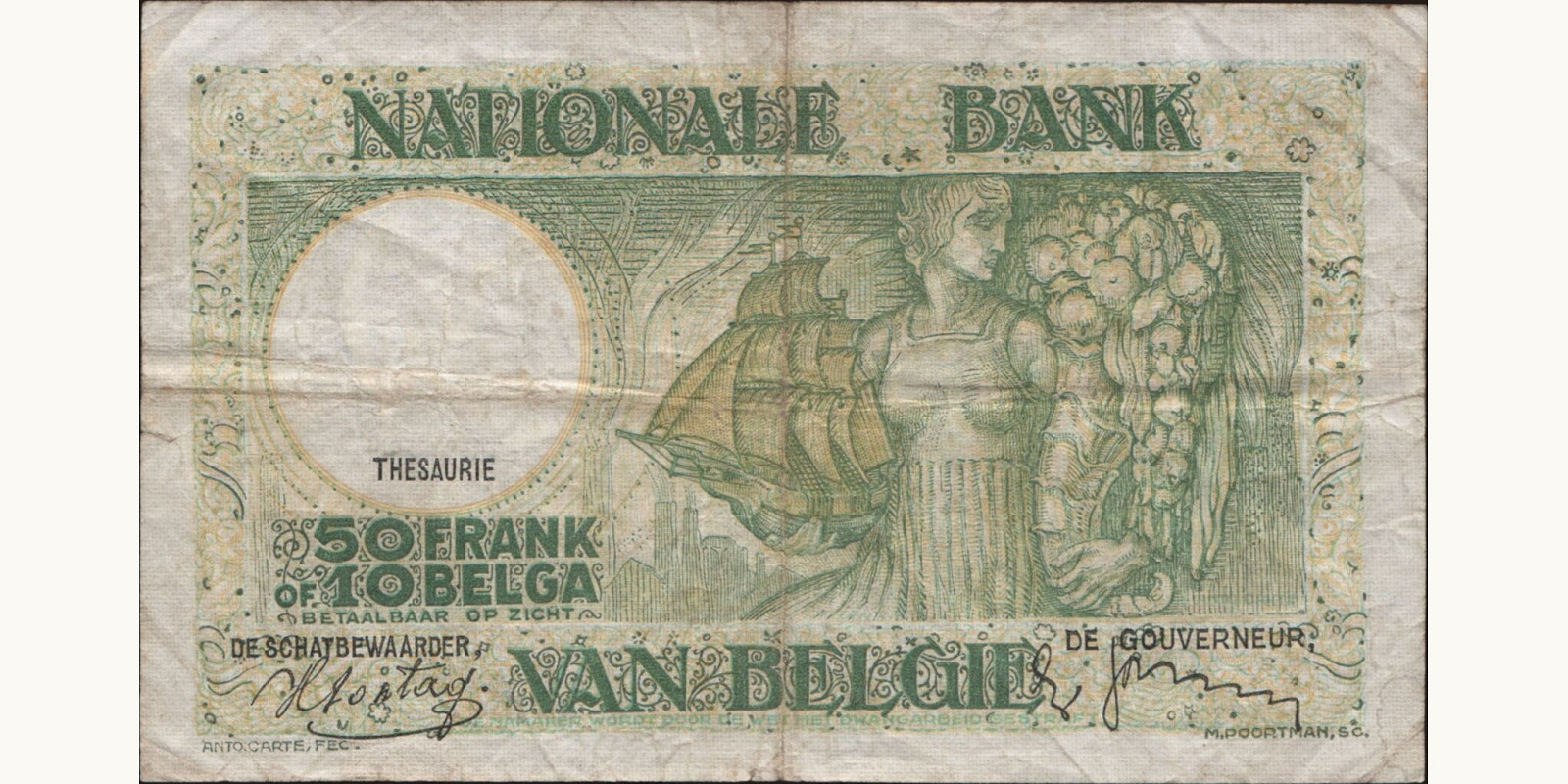 50 franc Belgium 1938 — Back side