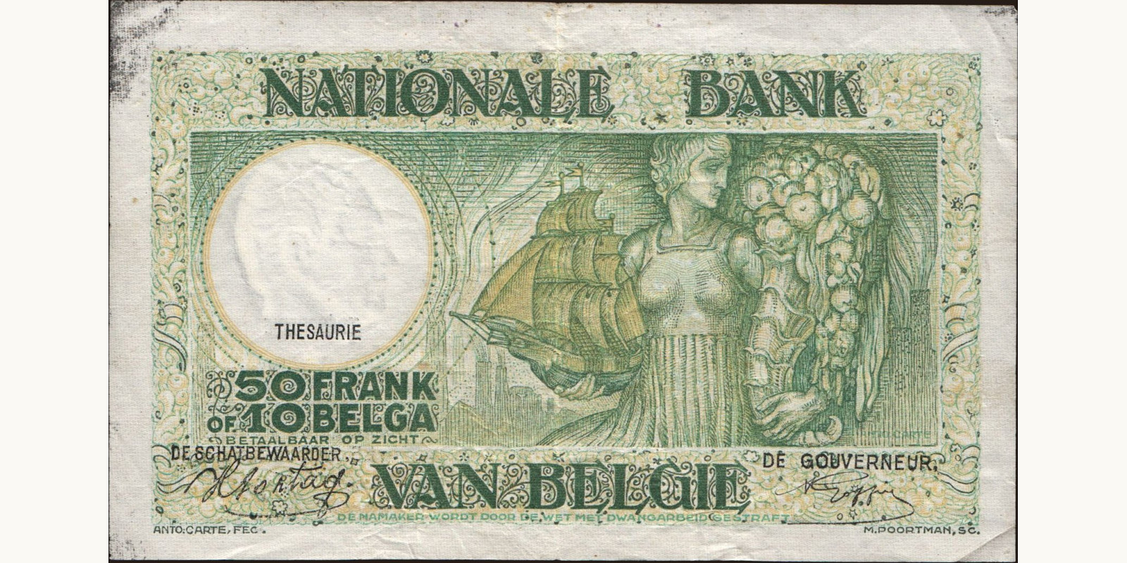 50 franc Бельгия 1942 — Оборотная сторона