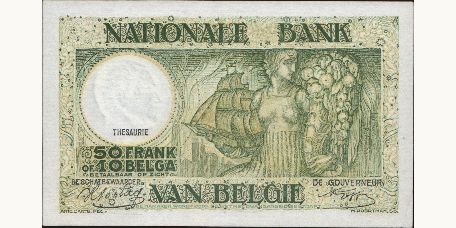 50 franc Belgium 1944 — Back side