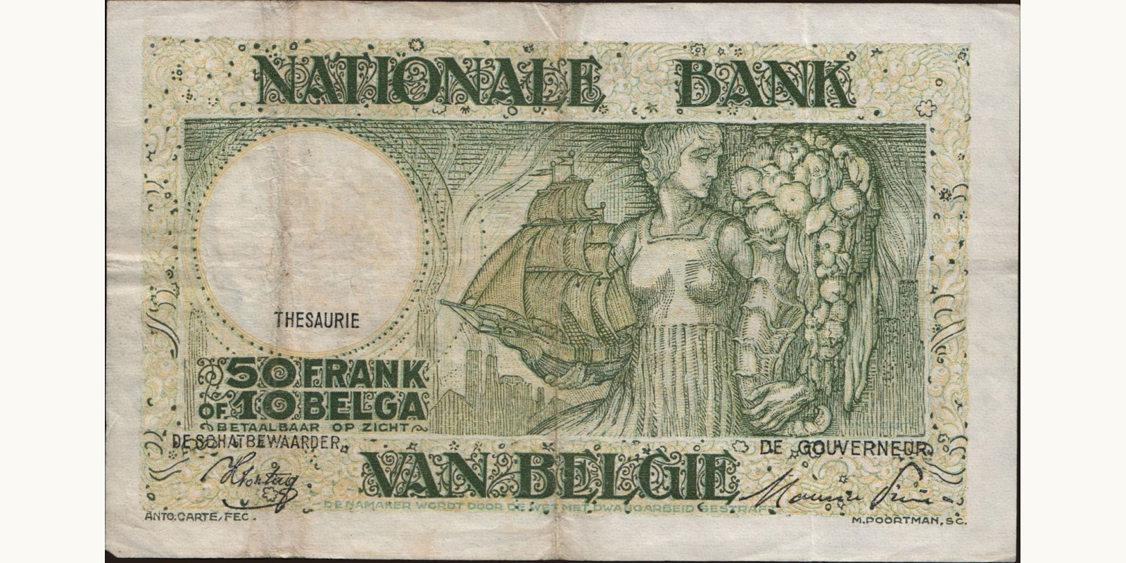 50 franc Belgium 1945 — Back side