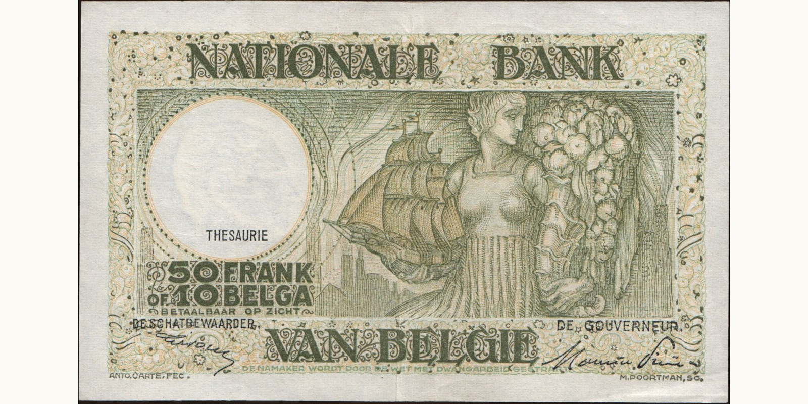 50 franc Бельгия 1947 — Оборотная сторона