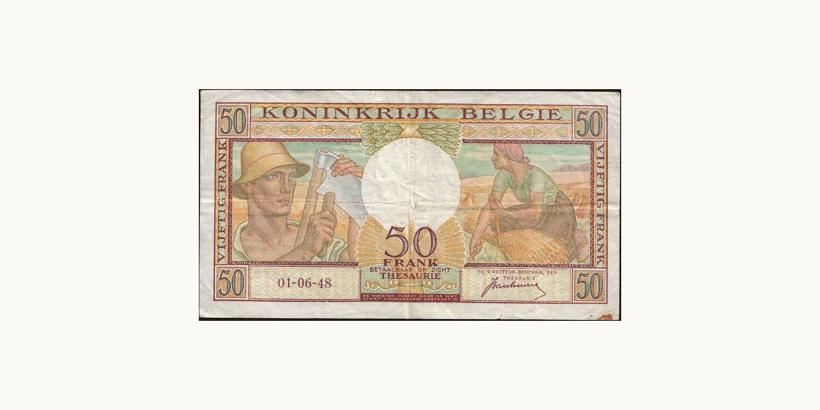 50 franc Бельгия 1948 — Оборотная сторона