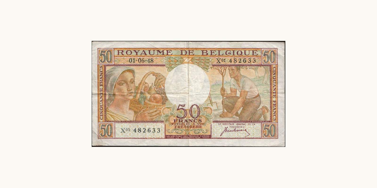 50 franc Бельгия 1948 — Лицевая сторона