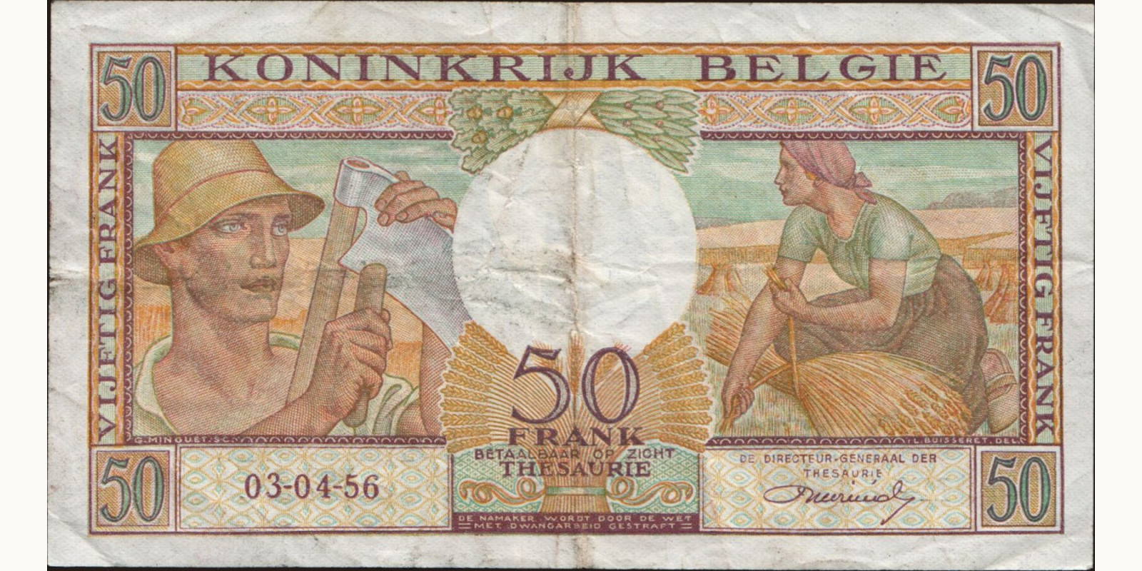 50 franc Бельгия 1956 — Оборотная сторона