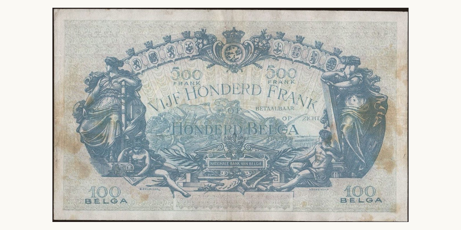 500 franc Бельгия 1930 — Оборотная сторона