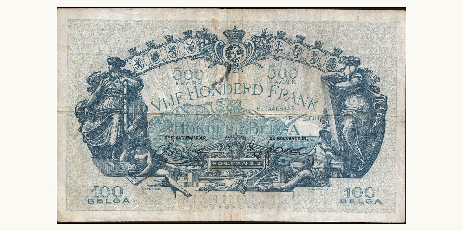 500 franc Бельгия 1938 — Оборотная сторона