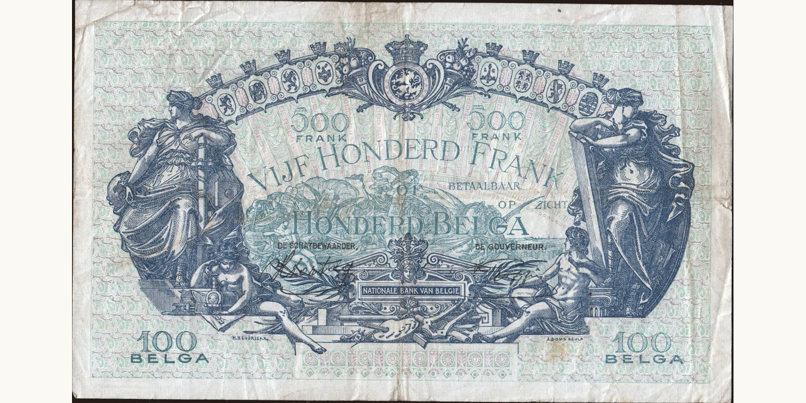 500 franc Belgium 1941 — Back side