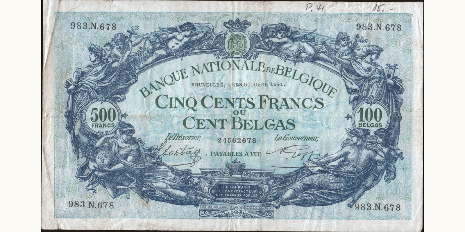 500 franc Belgium 1941 — Front side