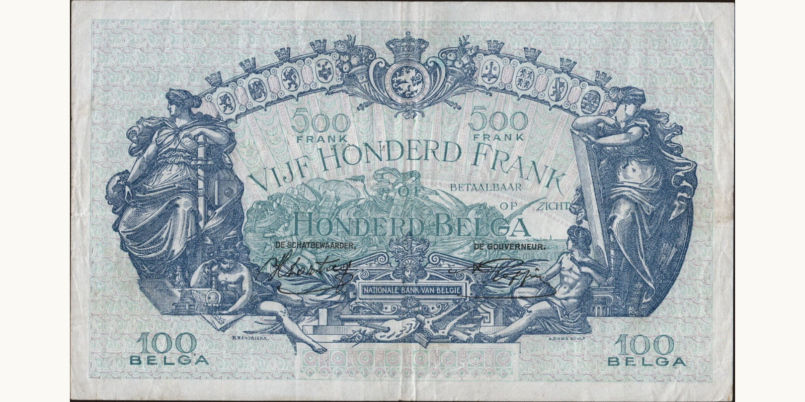 500 franc Бельгия 1942 — Оборотная сторона