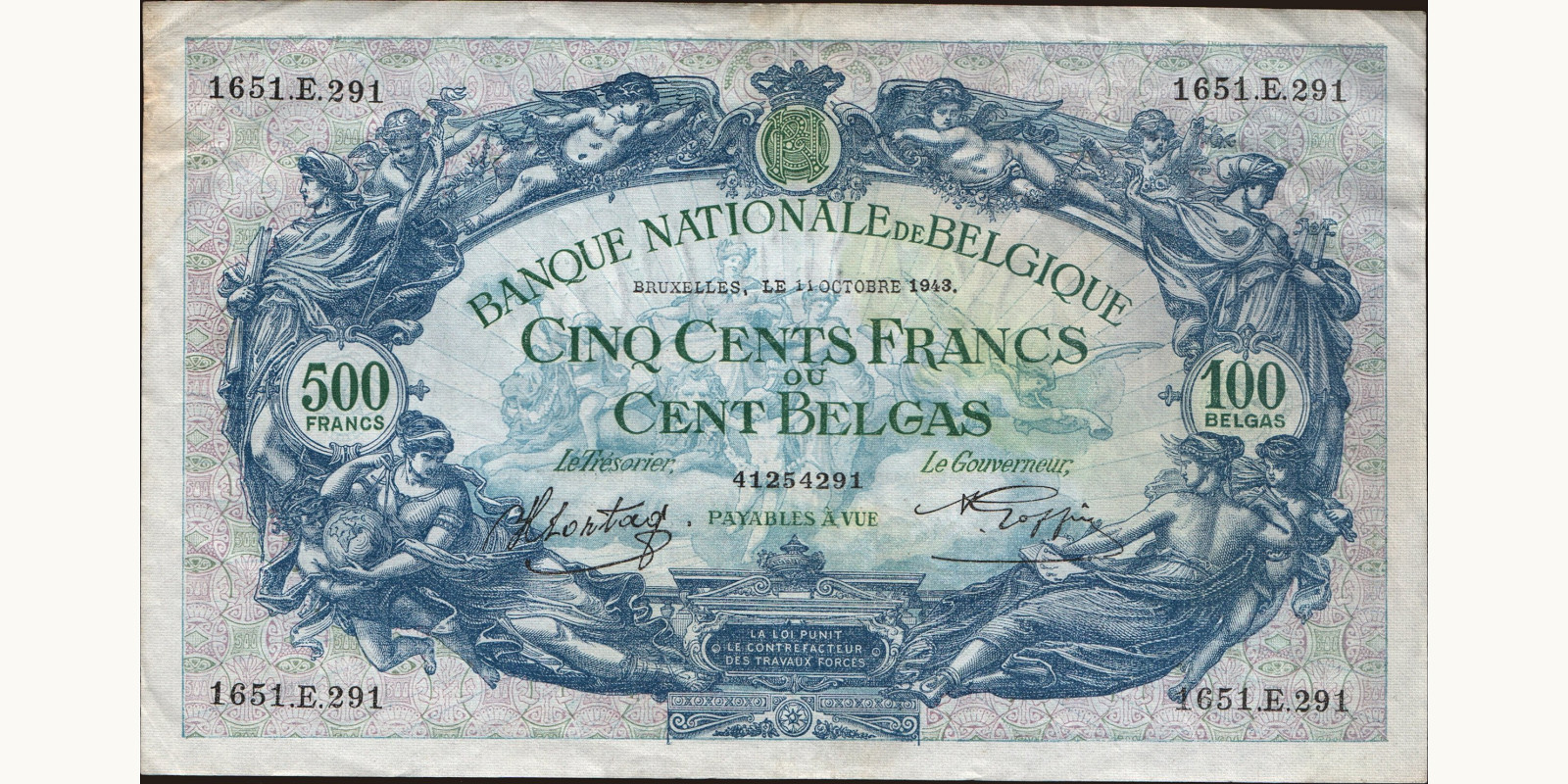 500 franc Belgium 1943 — Front side