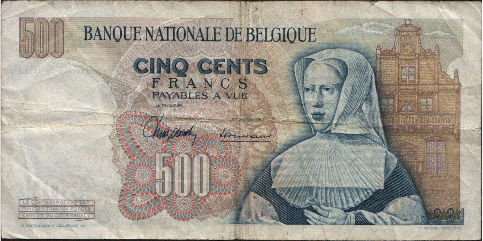 500 franc Belgium 1963 — Back side