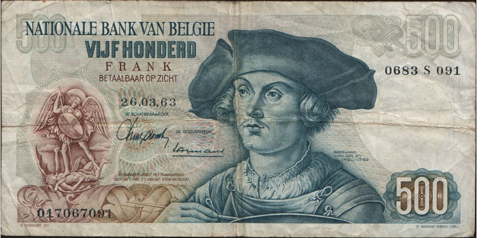 500 franc Belgium 1963 — Front side