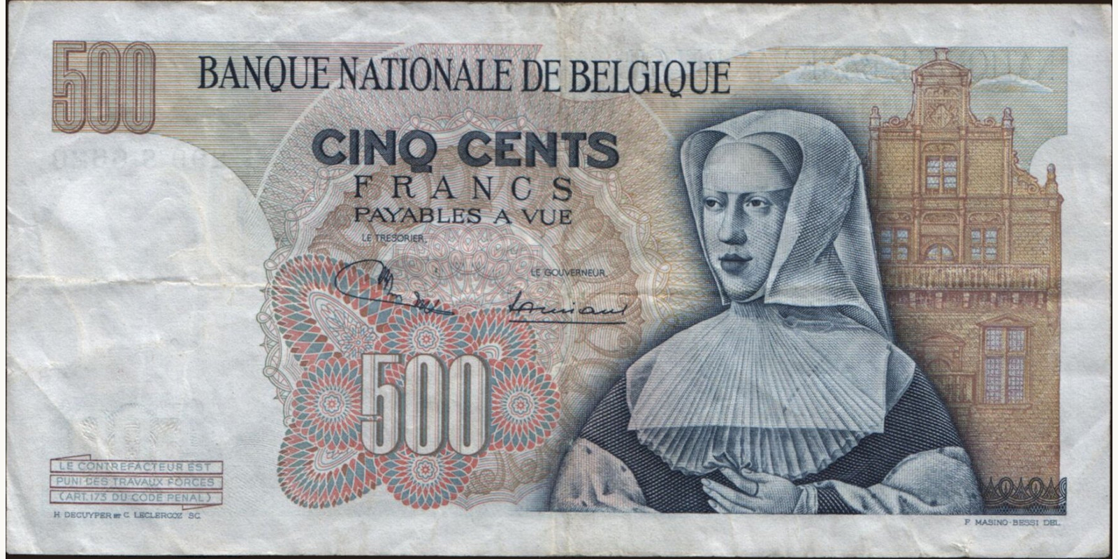 500 franc Belgium 1970 — Back side
