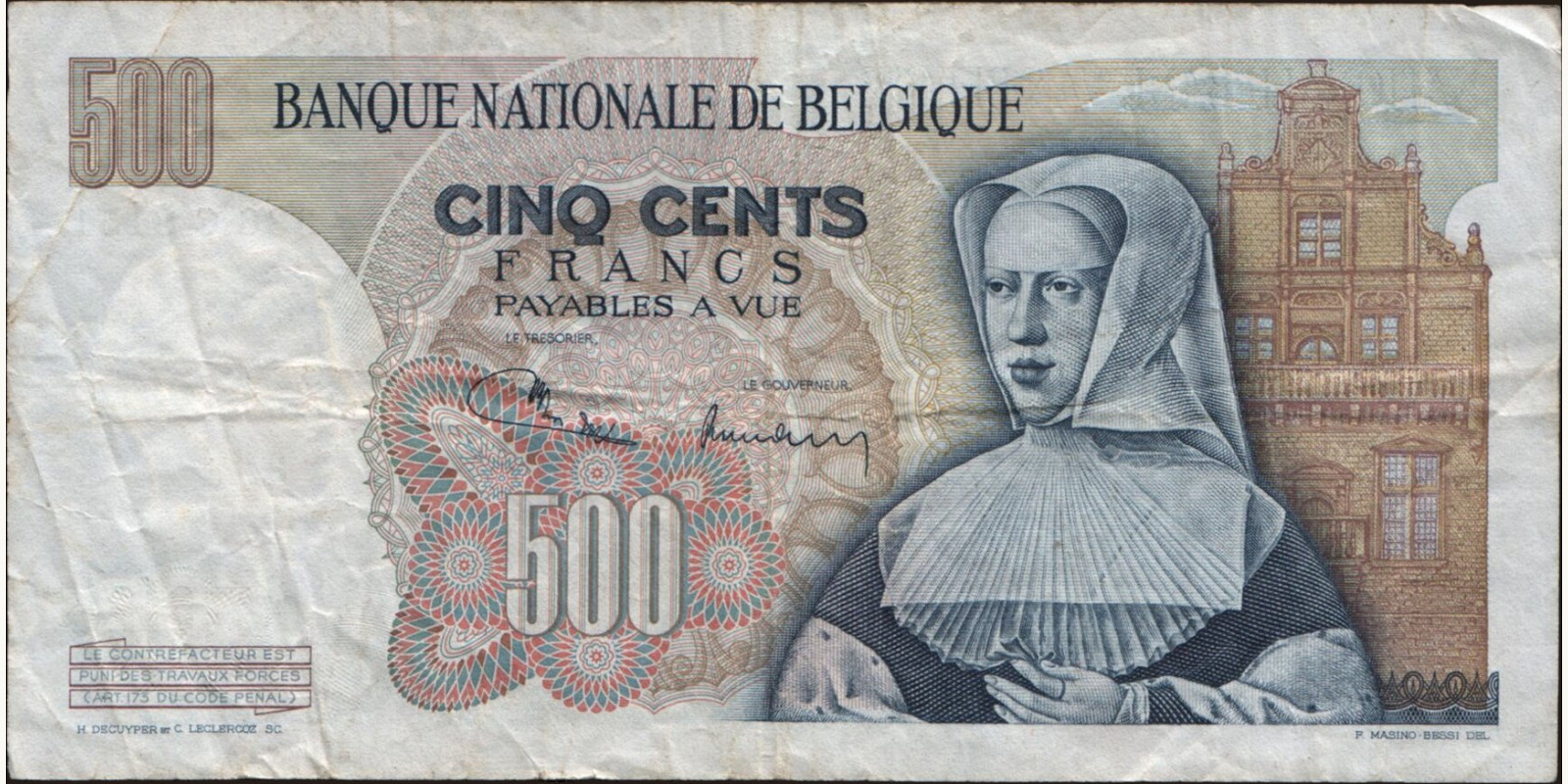 500 franc Бельгия 1971 — Оборотная сторона