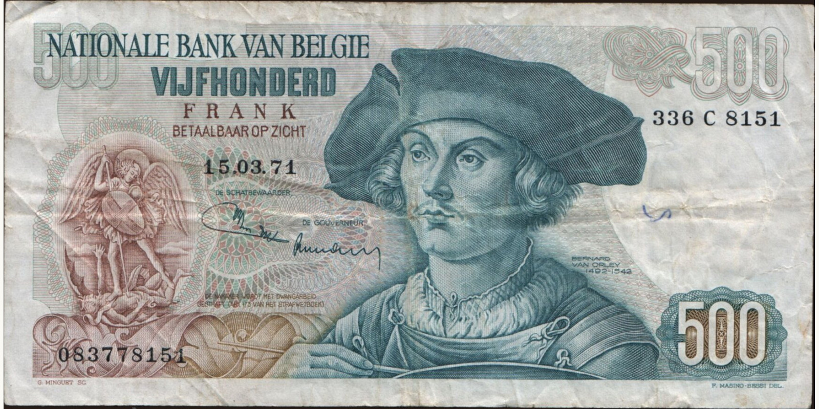 500 franc Бельгия 1971 — Лицевая сторона