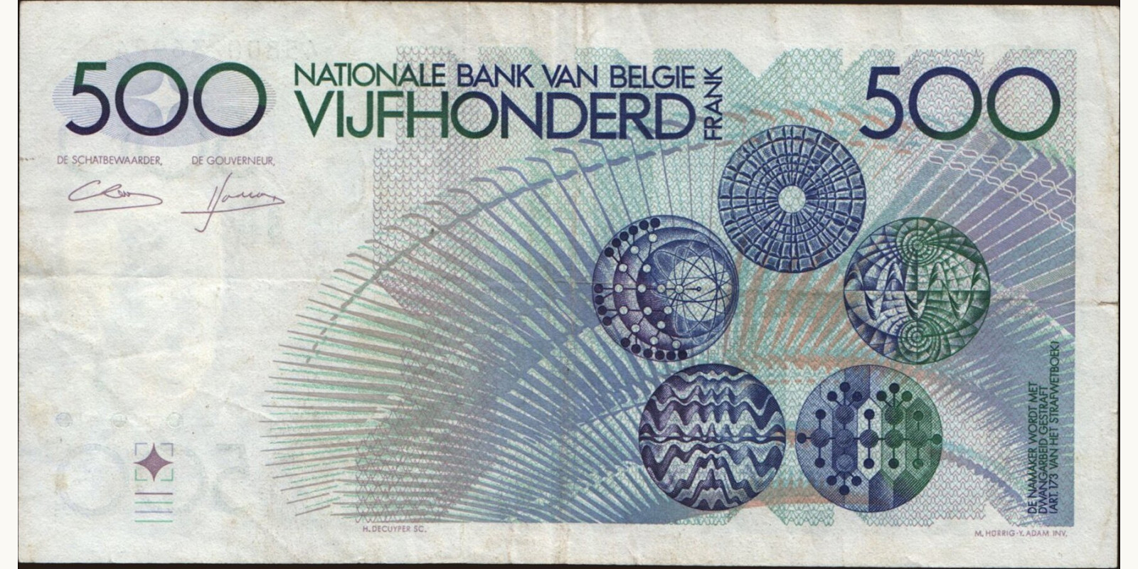 500 franc Бельгия 1982 — Оборотная сторона