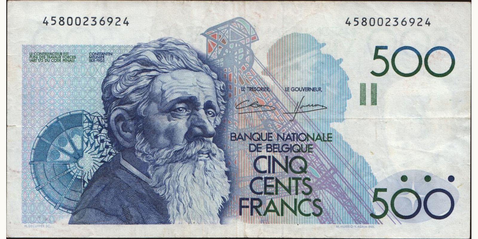 500 franc Бельгия 1982 — Лицевая сторона