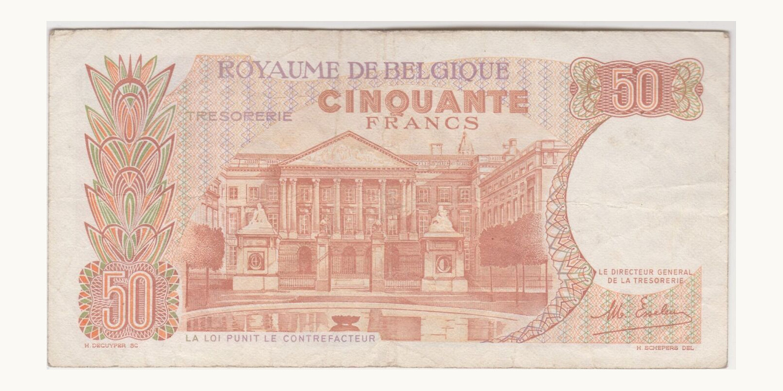 50 frank Бельгия 1966 — Оборотная сторона