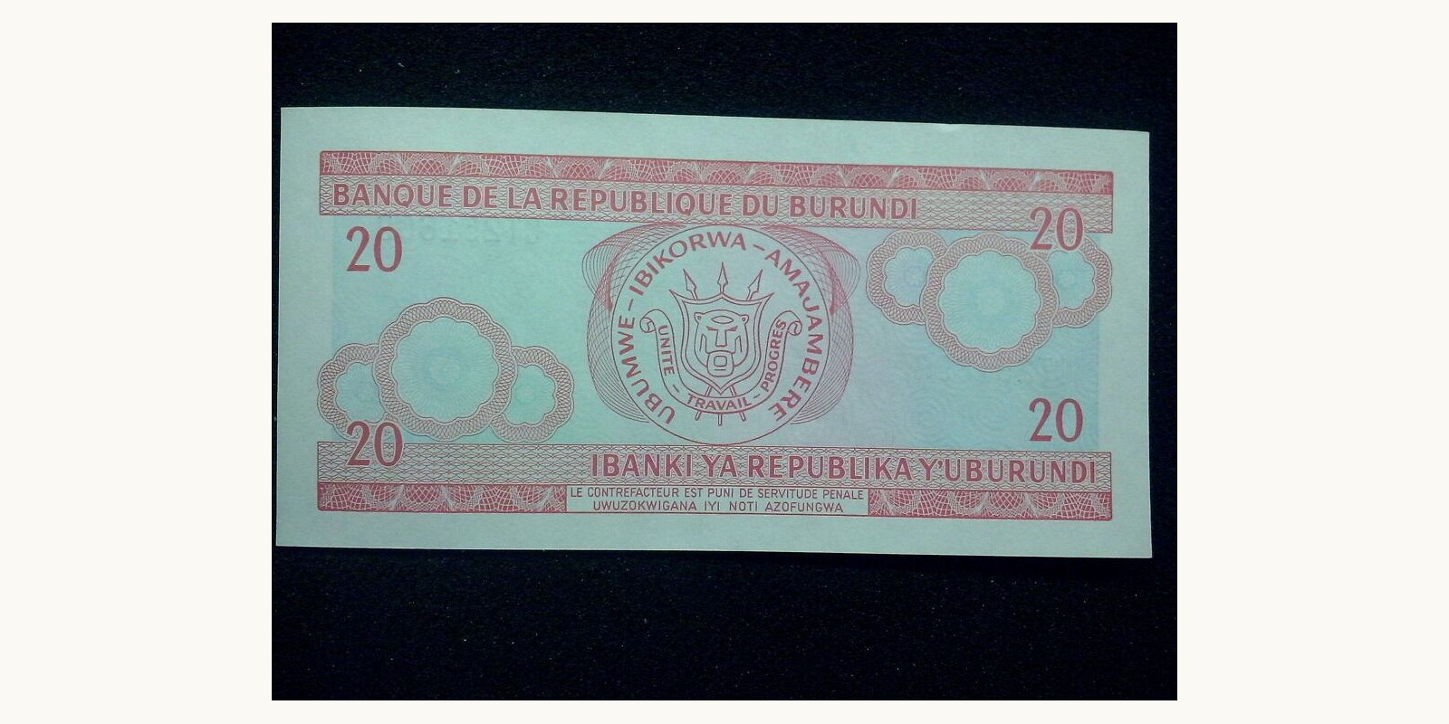 20 franc Burundi 1997 — Back side